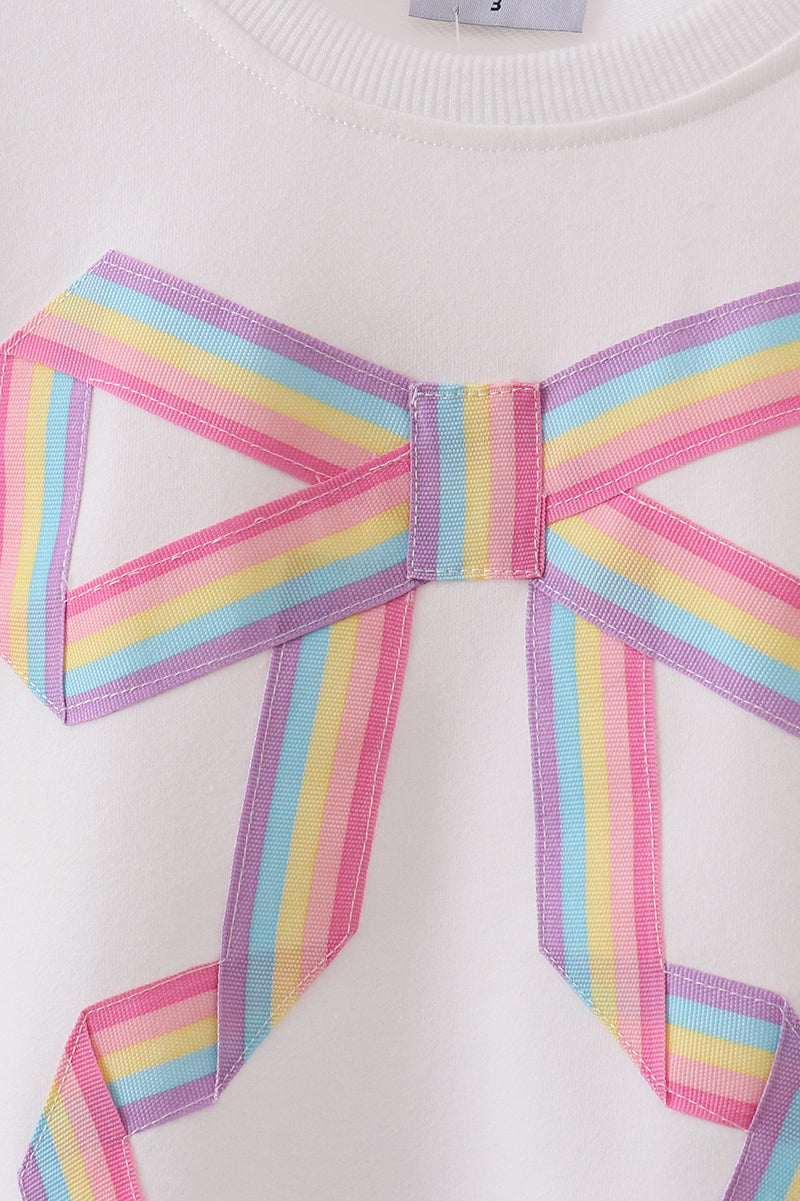 Cream Patriotic hand-sewn bow mom&me sweatshirt