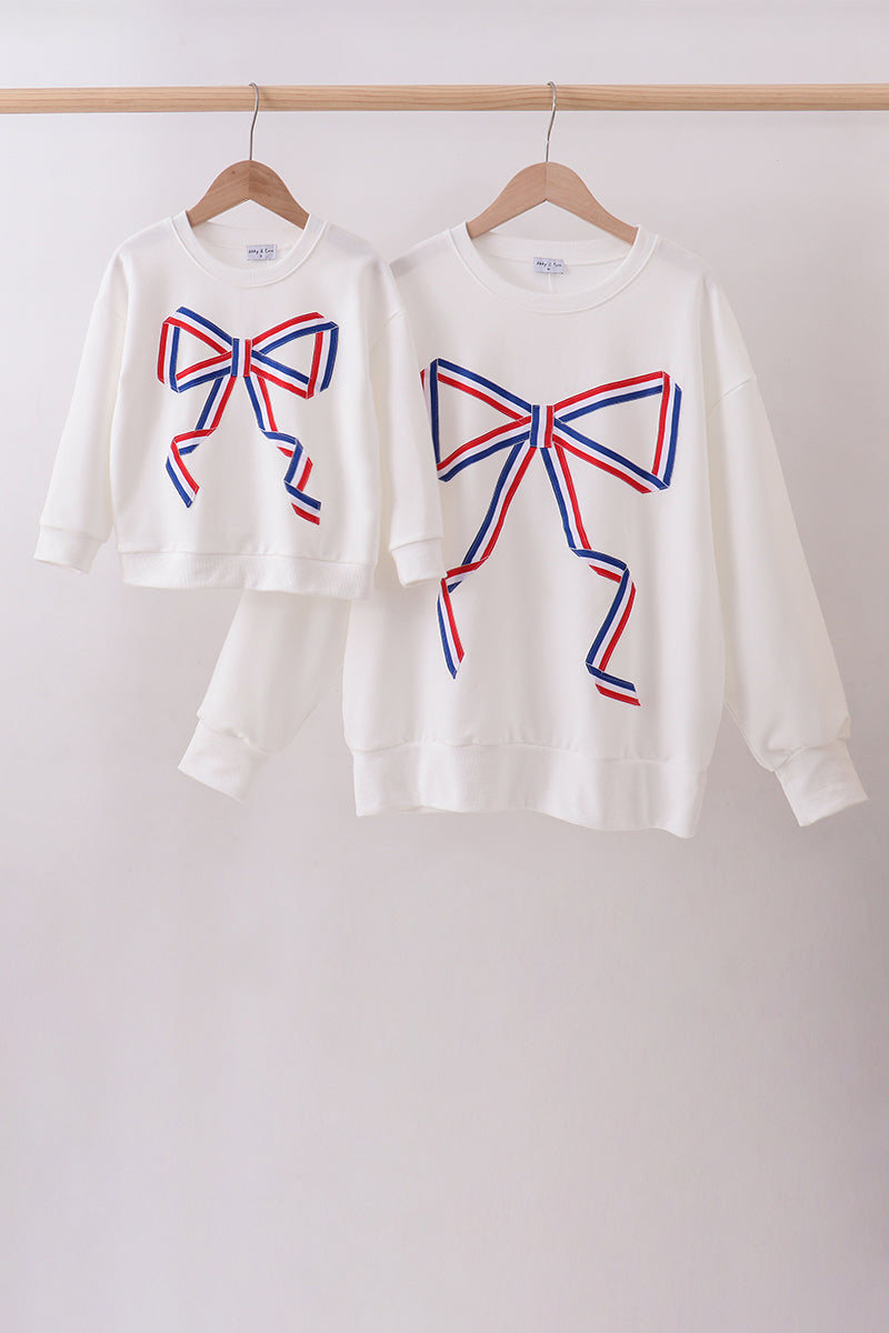 Cream Patriotic hand-sewn bow mom&me sweatshirt