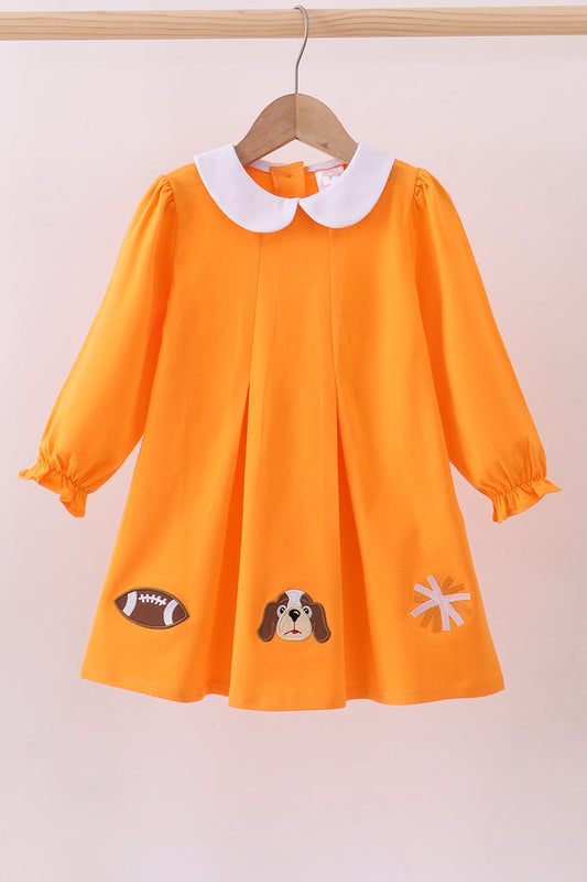 Premium Orange Tennessee puppy applique dress