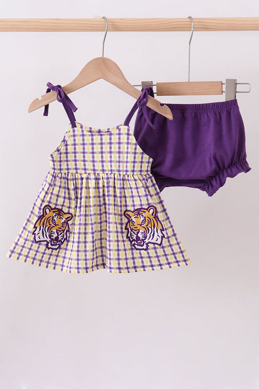 Purple LSU GEAUX applique bloomer set