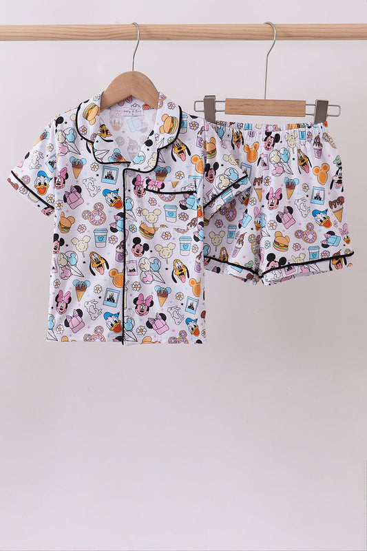 Purple character print bamboo pajama set