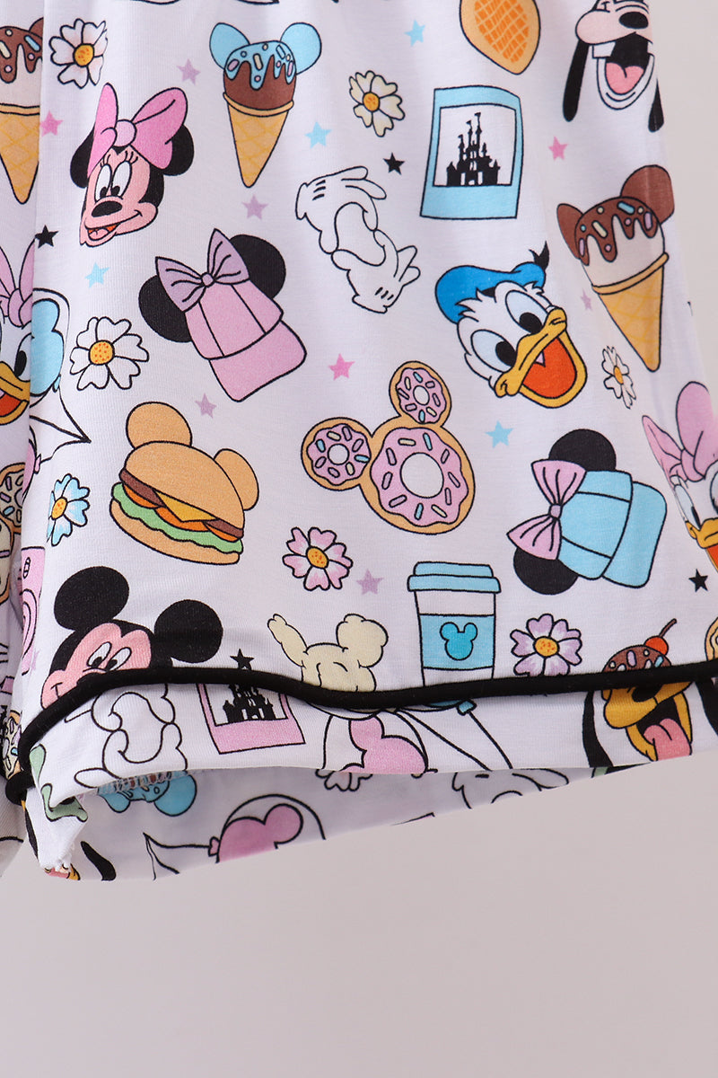 Purple character print bamboo pajama set