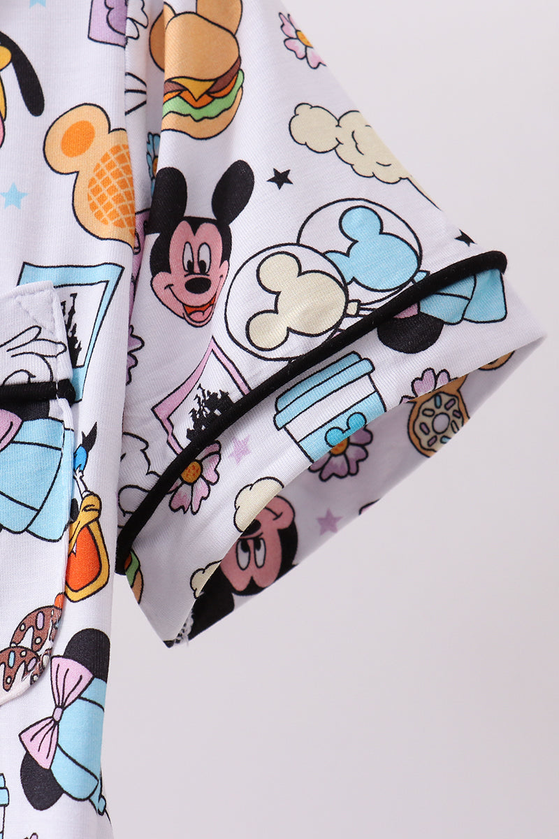 Purple character print bamboo pajama set