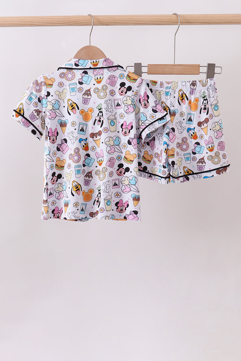 Purple character print bamboo pajama set